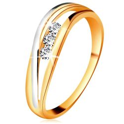 Briliantový prsteň zo 14K zlata, zvlnené dvojfarebné línie ramien, tri číre diamanty BT179.28/34/503.01/05 - Veľkosť: 49 mm