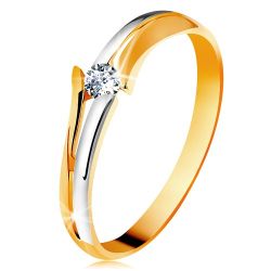 Diamantový zlatý prsteň 585, žiarivý číry briliant, rozdelené dvojfarebné ramená BT178.17/23/503.88/505.60/505.52 - Veľkosť: 50 mm