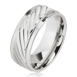 Lesklý prsteň z ocele - obrúčka so šikmými ryhami, znížené okraje BB10.10 - Veľkosť: 67 mm