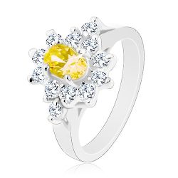Ligotavý prsteň, oválny zirkón žltej farby, kontúra z čírych zirkónikov R30.17 - Veľkosť: 49 mm