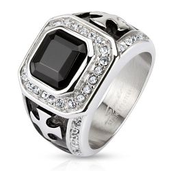 Mohutný prsteň z chirurgickej ocele, čierny zirkónový štvorec, číre línie, kríže HH15.8 - Veľkosť: 70 mm