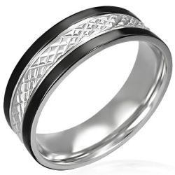 Oceľový prsteň s čiernymi pásmi po okrajoch D11.11 - Veľkosť: 67 mm