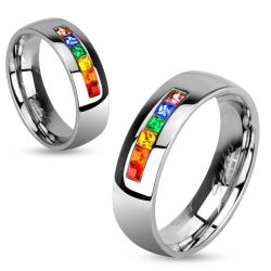 Oceľový prsteň s rôznofarebnými zirkónmi C20.7 - Veľkosť: 62 mm