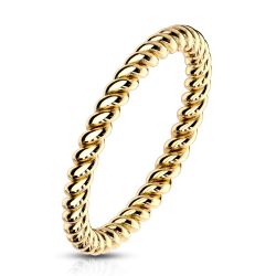 Oceľový prsteň v zlatej farbe - zatočená kontúra v tvare lana, 2 mm E17.19 - Veľkosť: 49 mm