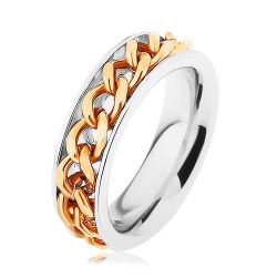 Oceľový prsteň, retiazka zlatej farby, zrkadlový lesk HH9.6 - Veľkosť: 64 mm
