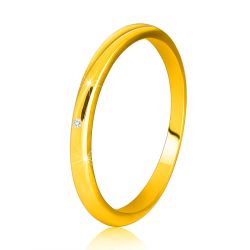 Prsteň zo žltého 14K zlata - tenké hladké ramená, číry zirkón S4GG248.31/36 - Veľkosť: 54 mm