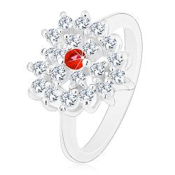 Šperky Eshop -  Prsteň v striebornom odtieni, číre zirkónové srdce s červeným stredom R43.8 - Veľkosť: 52 mm