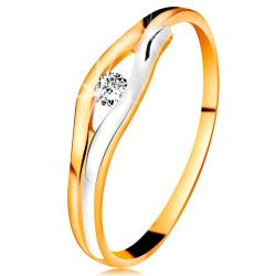 Šperky Eshop - Briliantový prsteň v 14K zlate - diamant v úzkom výreze, dvojfarebné línie BT179.07/13/503.76/82 - Veľkosť: 49 mm