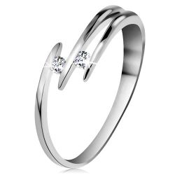 Šperky Eshop - Briliantový prsteň z bieleho 14K zlata - dva ligotavé číre diamanty, tenké línie ramien BT178.24/30 - Veľkosť: 50 mm