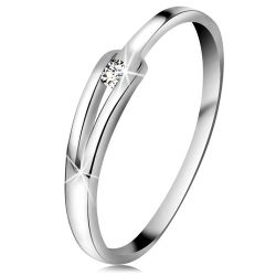 Šperky Eshop - Briliantový prsteň z bieleho 14K zlata - ligotavý číry diamant, úzke rozdelené ramená BT180.33/39/502.97/99 - Veľkosť: 55 mm