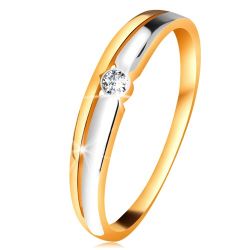 Šperky Eshop - Briliantový prsteň zo 14K zlata - číry diamant v okrúhlej objímke, dvojfarebné línie BT179.56/63/BT505.65/66 - Veľkosť: 49 mm