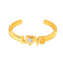 Šperky Eshop - Diamantový prsteň zo žltého 14K zlata s otvorenými ramenami - nápis 'LOVE', briliant BT507.07/12 - Veľkosť: 54 mm