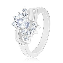 Šperky Eshop - Ligotavý prsteň v striebornej farbe a s čírymi zirkónmi, hladké páry oblúkov V02.01 - Veľkosť: 59 mm