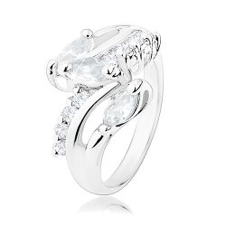Šperky Eshop - Ligotavý prsteň, ramená striebornej farby, okrúhle a zrnkové číre zirkóny R34.14 - Veľkosť: 60 mm
