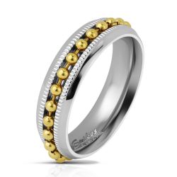Šperky Eshop - Obrúčka z ocele v striebornej farbe - lesklé guličky v zlatom odtieni, 6 mm E12.09 - Veľkosť: 57 mm