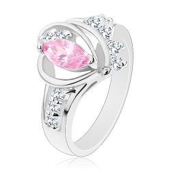 Šperky Eshop - Prsteň s rozdelenými zirkónovými ramenami, veľké ružové zrnko, oblúčiky R30.31 - Veľkosť: 55 mm