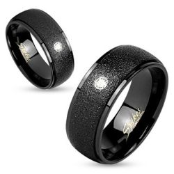 Šperky Eshop - Prsteň v čiernom odtieni, oceľ 316L, trblietavý povrch, číry zirkónik, 8 mm HH16.9 - Veľkosť: 62 mm