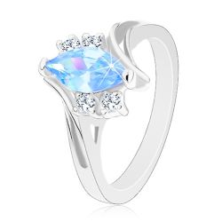 Šperky Eshop - Prsteň v striebornom odtieni so zahnutými ramenami, modré zirkónové zrnko V01.16 - Veľkosť: 62 mm