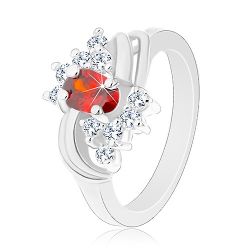 Šperky Eshop - Prsteň v striebornom odtieni, oranžový ovál, číre zirkóniky, lesklé oblúky G14.24 - Veľkosť: 54 mm