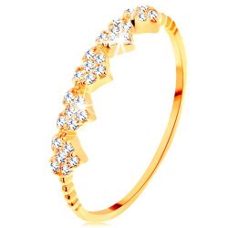 Šperky Eshop - Prsteň v žltom 14K zlate - malé ligotavé srdiečka, guličky na ramenách S3GG155.46/48/155.01/04 - Veľkosť: 49 mm