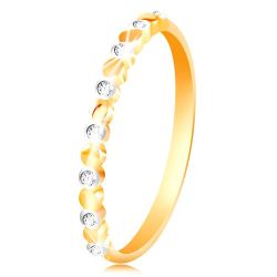Šperky Eshop - Prsteň v žltom a bielom zlate 585 - dvojfarebné kolieska a číre zirkóny S3GG214.24/30 - Veľkosť: 54 mm