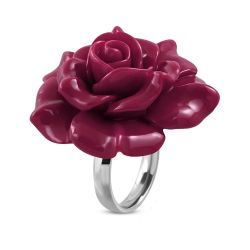 Šperky Eshop - Prsteň z ocele 316L - veľká ružovofialová rozkvitnutá ruža zo živice H9.07 - Veľkosť: 49 mm