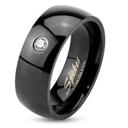 Šperky Eshop - Prsteň z ocele 316L v čiernej farbe, vypuklé lesklé ramená, číry zirkón, 8 mm M01.15 - Veľkosť: 68 mm