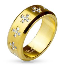 Šperky Eshop - Prsteň z ocele 316L zlatej farby, číre zirkónové krížiky po obvode, 8 mm H8.11 - Veľkosť: 61 mm