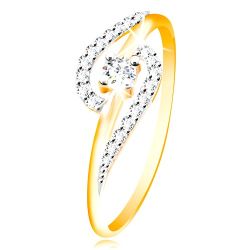 Šperky Eshop - Prsteň zo 14K zlata - číre zirkónové oblúky, väčší okrúhly zirkón uprostred S3GG212.84/91 - Veľkosť: 60 mm