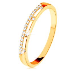 Šperky Eshop - Prsteň zo žltého 14K zlata - číra zirkónová línia, pásy bielej glazúry S3GG131.01/11/15 - Veľkosť: 49 mm