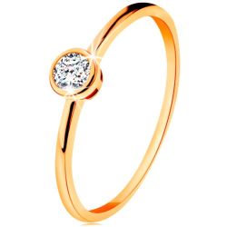 Šperky Eshop - Prsteň zo žltého 14K zlata - ligotavý okrúhly zirkón v lesklej objímke S3GG135.08/35/38 - Veľkosť: 54 mm