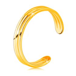 Šperky Eshop - Prsteň zo žltého zlata 585 s otvorenými ramenami - tri tenké hladké prúžky S1GG237.31/36 - Veľkosť: 56 mm
