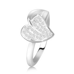 Šperky Eshop - Strieborný 925 prsteň - lesklá stonka s lístkom a trblietavými zirkónikmi C22.10 - Veľkosť: 54 mm