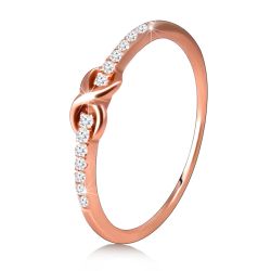 Šperky Eshop - Strieborný 925 prsteň medenej farby - slučka v tvare osmičky, číre zirkóny C22.14 - Veľkosť: 64 mm