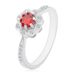 Šperky Eshop - Strieborný ródiovaný prsteň 925, ligotavý kvietok s červeno-oranžovým zirkónom J15.09 - Veľkosť: 63 mm