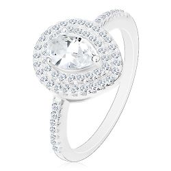 Šperky Eshop - Strieborný zásnubný prsteň 925, číra brúsená kvapka v dvojitej kontúre M03.13 - Veľkosť: 46 mm