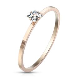 Šperky Eshop - Zásnubný prsteň z ocele medenej farby - číry zirkón v tvare štvorca, lesklý povrch F17.11 - Veľkosť: 49 mm
