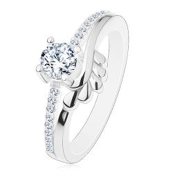 Šperky Eshop - Zásnubný prsteň, striebro 925, číry zirkón a trblietavé ramená, lístočky M02.11 - Veľkosť: 56 mm