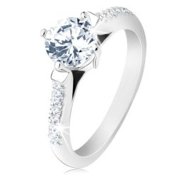Šperky Eshop - Zásnubný prsteň, striebro 925, zdobené ramená, okrúhly priehľadný zirkón S61.29 - Veľkosť: 51 mm