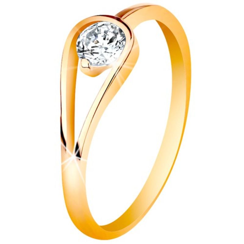 Šperky Eshop - Zlatý 14K prsteň s úzkymi lesklými ramenami, číry zirkón v slučke GG196.54/64 - Veľkosť: 55 mm