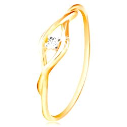 Šperky Eshop - Zlatý prsteň 585 - číry okrúhly zirkón medzi dvomi tenkými vlnkami S3GG212.75/83 - Veľkosť: 63 mm