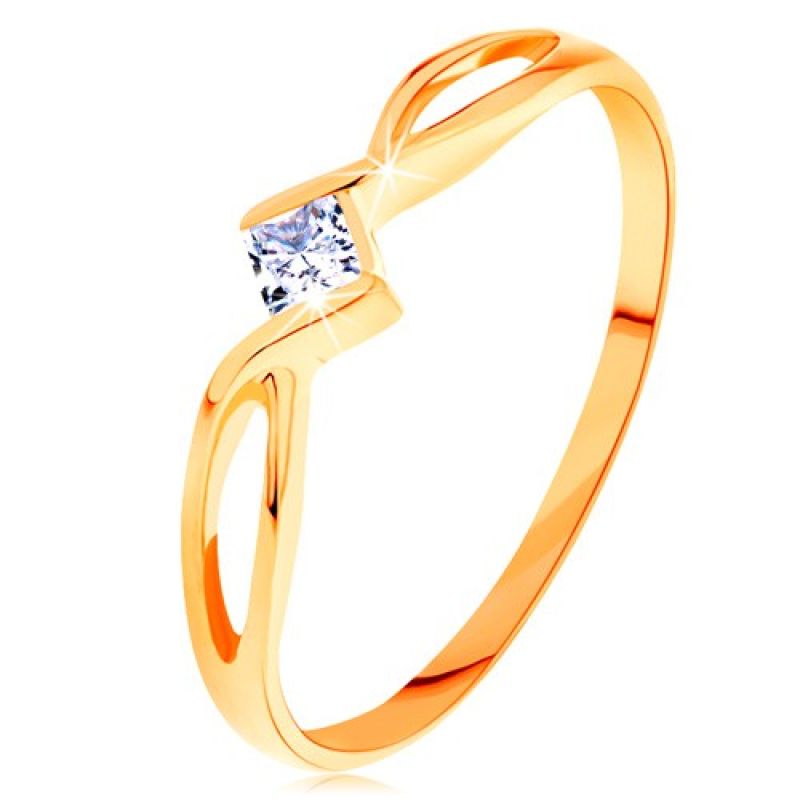 Šperky Eshop - Zlatý prsteň 585 - prepletené rozdvojené ramená, číry zirkónový štvorček S3GG156.22/28/156.88/92 - Veľkosť: 65 mm