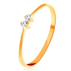 Šperky Eshop - Zlatý prsteň 585 - tenké lesklé ramená, dva žiarivé zirkóniky čírej farby S3GG156.57/63/GG241.26/30 - Veľkosť: 60 mm