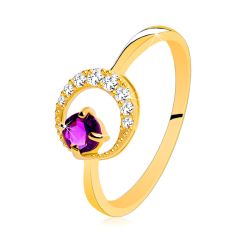Šperky Eshop - Zlatý prsteň 585 - tenký zirkónový polmesiac, ametyst vo fialovom odtieni GG91.23/62/67 - Veľkosť: 52 mm