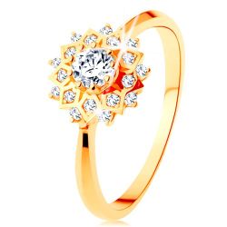 Šperky Eshop - Zlatý prsteň 585 - trblietavé slnko zdobené okrúhlymi čírymi zirkónikmi S3GG128.06/128.19/24 - Veľkosť: 60 mm