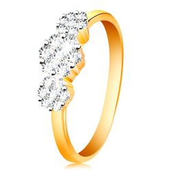 Šperky Eshop - Zlatý prsteň 585 - tri ligotavé kvety z čírych zirkónov, tenké lesklé ramená S3GG199.39/45 - Veľkosť: 50 mm