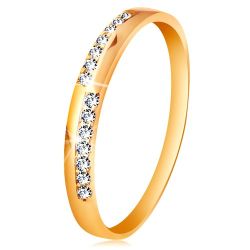 Šperky Eshop - Zlatý prsteň 585 - úzke línie z čírych ligotavých zirkónikov, vysoký lesk S3GG193.36/41/43 - Veľkosť: 58 mm