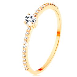 Šperky Eshop - Zlatý prsteň 585 - vyvýšený číry zirkón, pásy zirkónikov čírej farby S3GG109.24/30 - Veľkosť: 52 mm