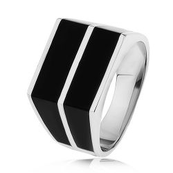 Strieborný 925 prsteň - dve vodorovné línie čiernej farby, hladký povrch SP41.15 - Veľkosť: 61 mm