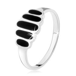 Strieborný 925 prsteň, čierne ónyxové ovály, hladké ramená, vysoký lesk HH5.10 - Veľkosť: 50 mm